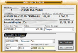 Recibimiento en cheque $ 500,00